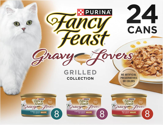 Purina Fancy Feast Gravy Lovers Poultry and Beef Grilled Gourmet Wet Cat Food Variety Pack - (Pack of 24) 3 Oz. Cans