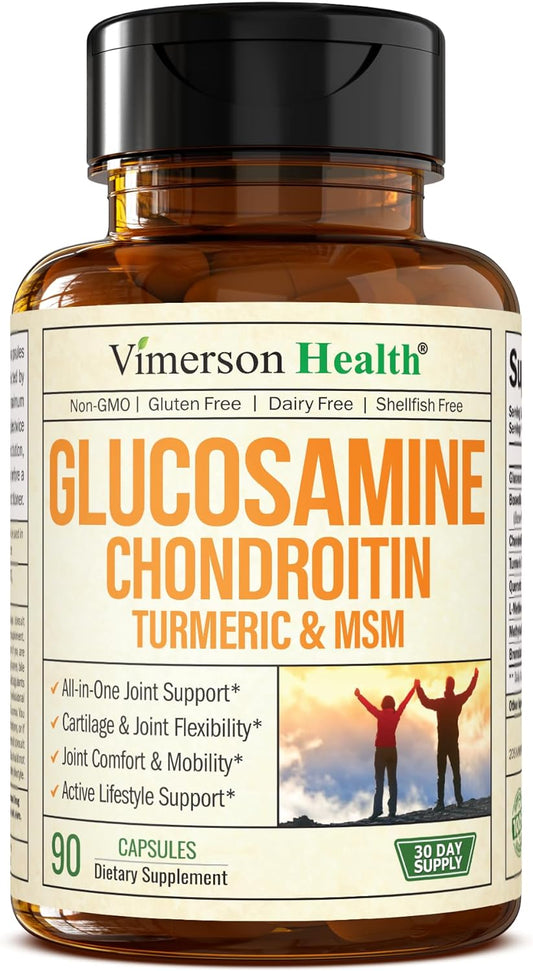 Glucosamine Chondroitin MSM and Turmeric Supplement - Joint Support Supplement for Women & Men with Boswellia & Glucosamine Sulfate 1500 Mg. Used for Cartilage & Joint Health & Flexibility 90 Capsules
