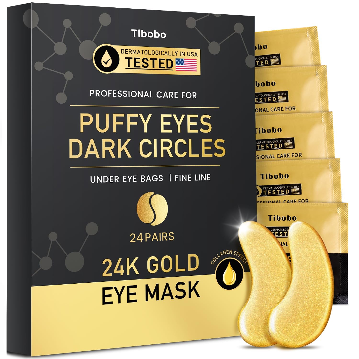 Under Eye Patches (24 Pairs) - 24K Gold Eye Masks Enriched with Abundant Collagen | Diminish Dark Circles and Puffiness | Anti-Aging, Smooth Fine Line, Nourish Skin - Christmas Gifts for Women