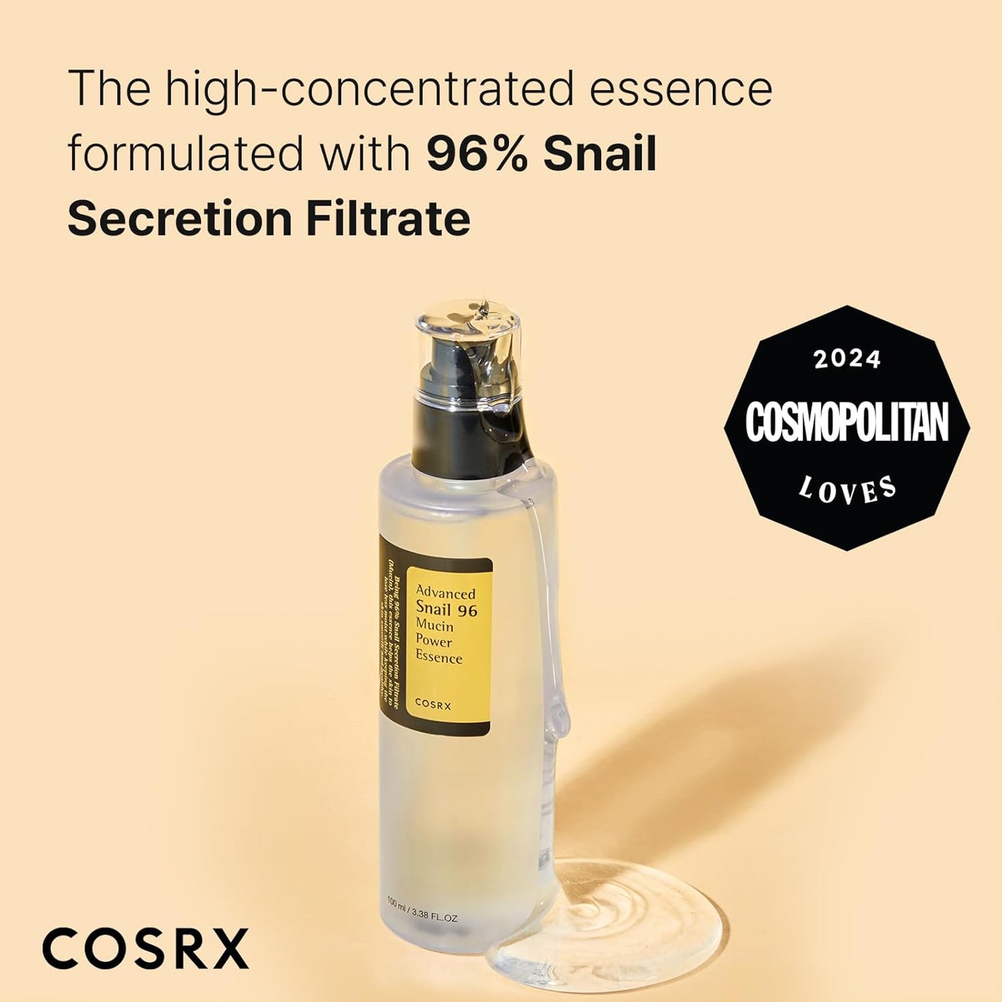 COSRX Snail Mucin 96% Power Face Serum 3.38 Fl Oz 100Ml, Hydrating Serum for Face, Self Care, Glow Skin under Makeup, Korean Skin Care, Korean Beauty