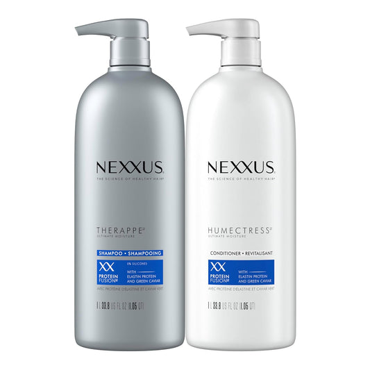 Nexxus Shampoo and Conditioner Therappe Humectress 2 Count for Dry Hair Silicone-Free, Moisturizing Caviar Complex and Elastin Protein 33.8 Oz