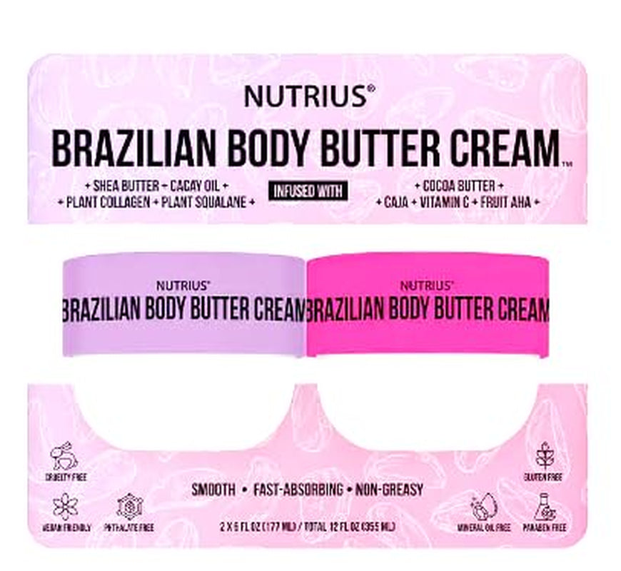 Nutrius Brazilian Body Butter Cream Berry Bliss - Experience Luxe Hydration, Acai, Mango, Cocoa & Cupuacu, Vitamin C for Radiant Glow - Vegan & Cruelty-Free Formula, Crafted for Silky-Smooth - 6 FL OZ
