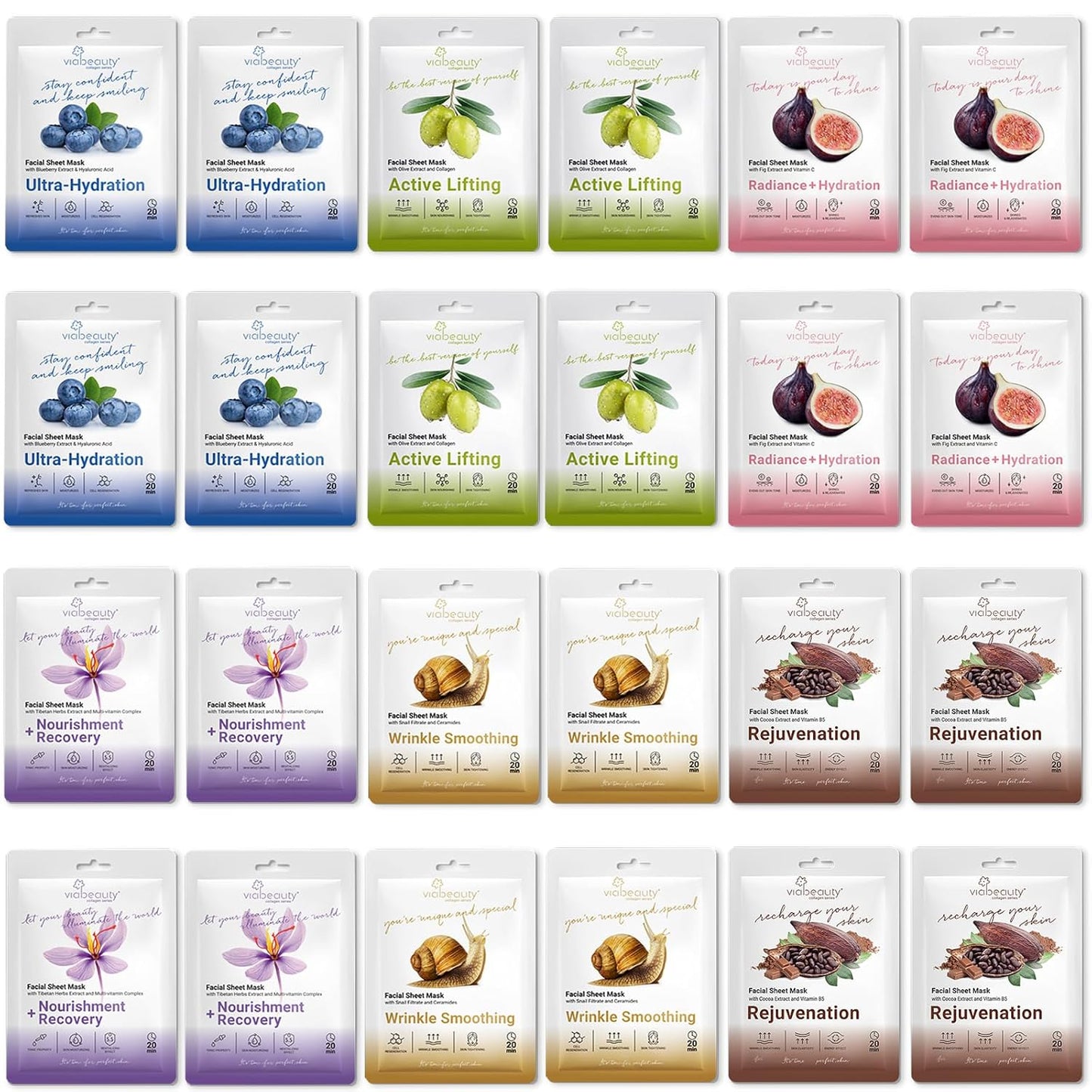 6 Pack of Sheet Face Masks Skincare - Collagen Face Mask Sheets with Hyaluronic Acid, Vitamin C, Snail Mucin - Facial Sheet Mask for Hydrating, Moisturizing, Rejuvenating