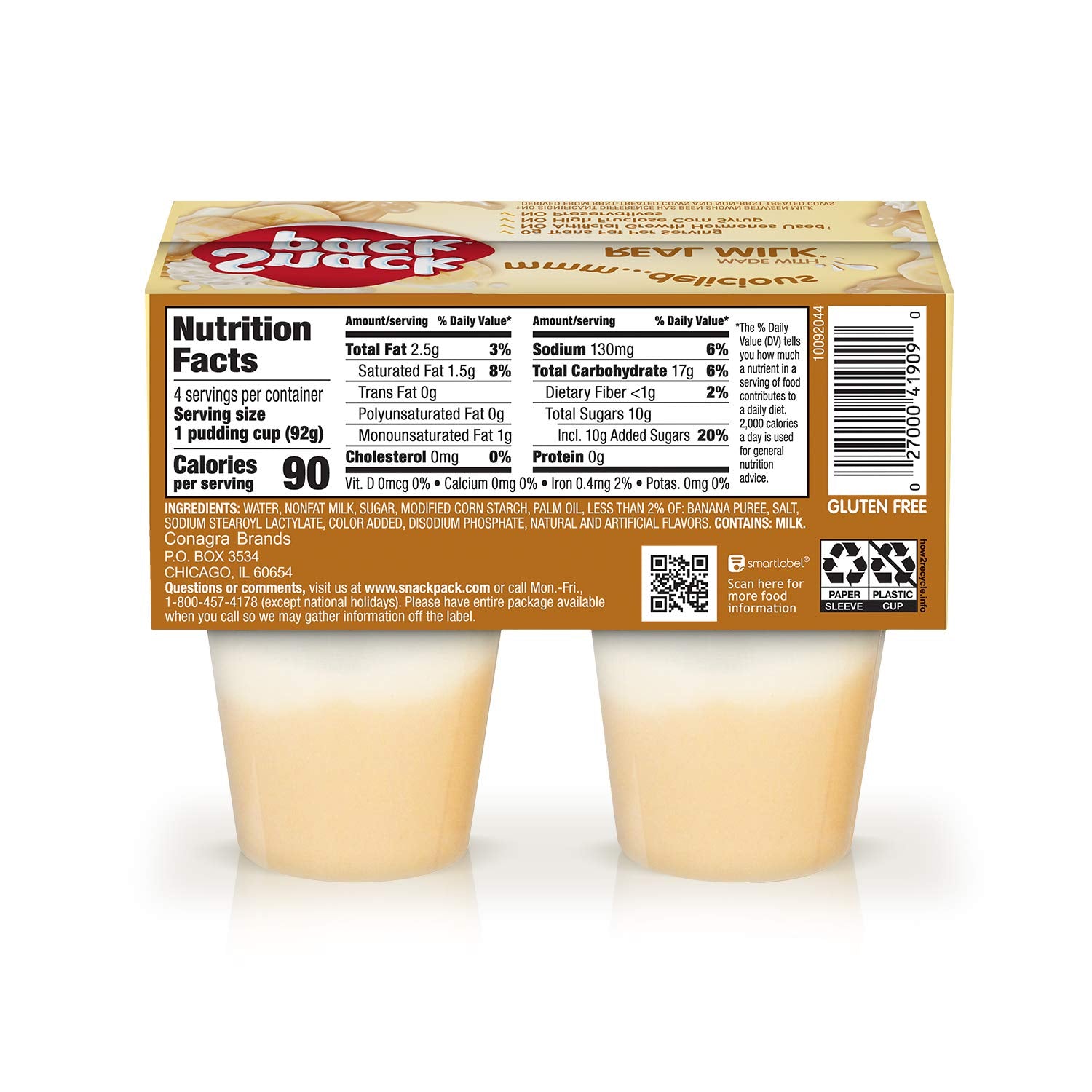 Snack Pack Banana Cream Pie Pudding Cups, 4 Ct