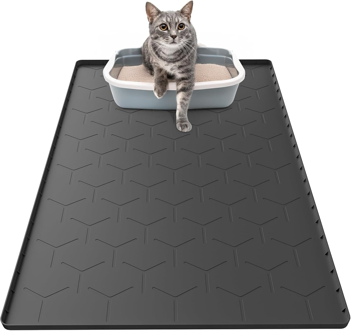 Silicone Cat Mat for Litter Box: Large 34" X 22" Cat Litter Mat Litter Trapping Mat, Waterproof Kitty Litter Mats for Floor, Gray