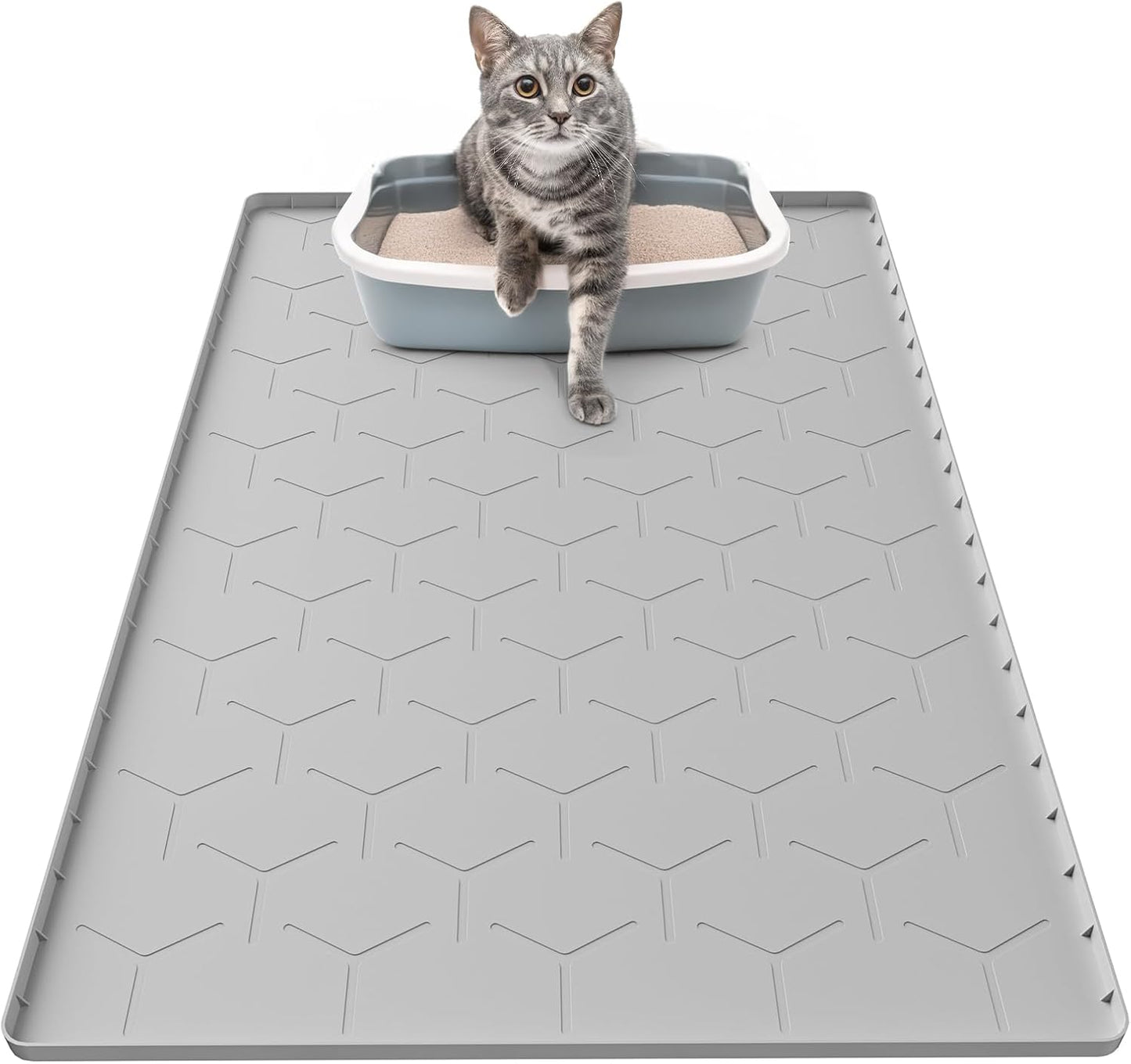 Silicone Cat Mat for Litter Box: Large 34" X 22" Cat Litter Mat Litter Trapping Mat, Waterproof Kitty Litter Mats for Floor, Gray