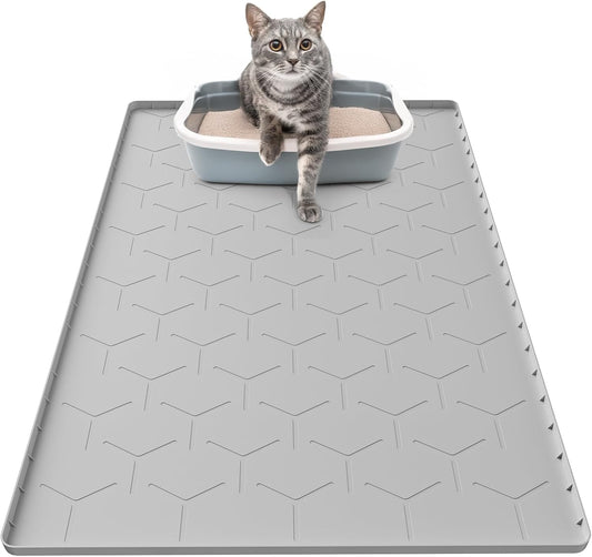 Silicone Cat Mat for Litter Box: Large 34" X 22" Cat Litter Mat Litter Trapping Mat, Waterproof Kitty Litter Mats for Floor, Gray