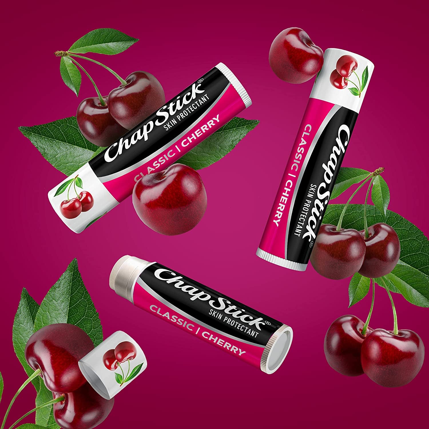 Chapstick Classic Skin Protectant Flavored Lip Balm Tube, Cherry Flavor, 0.15 Ounce (Pack of 3)