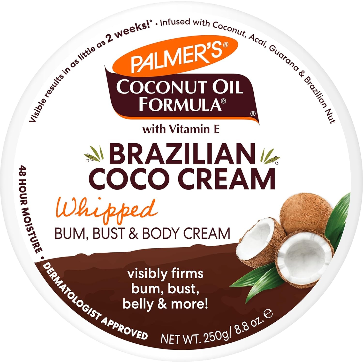 Palmer'S Coconut Oil Formula Brazilian Coco Cream with Vitamin E, 8.8 Fl Oz, Whipped Bum, Bust & Body Cream, Helps with Skin Tightening & Firming