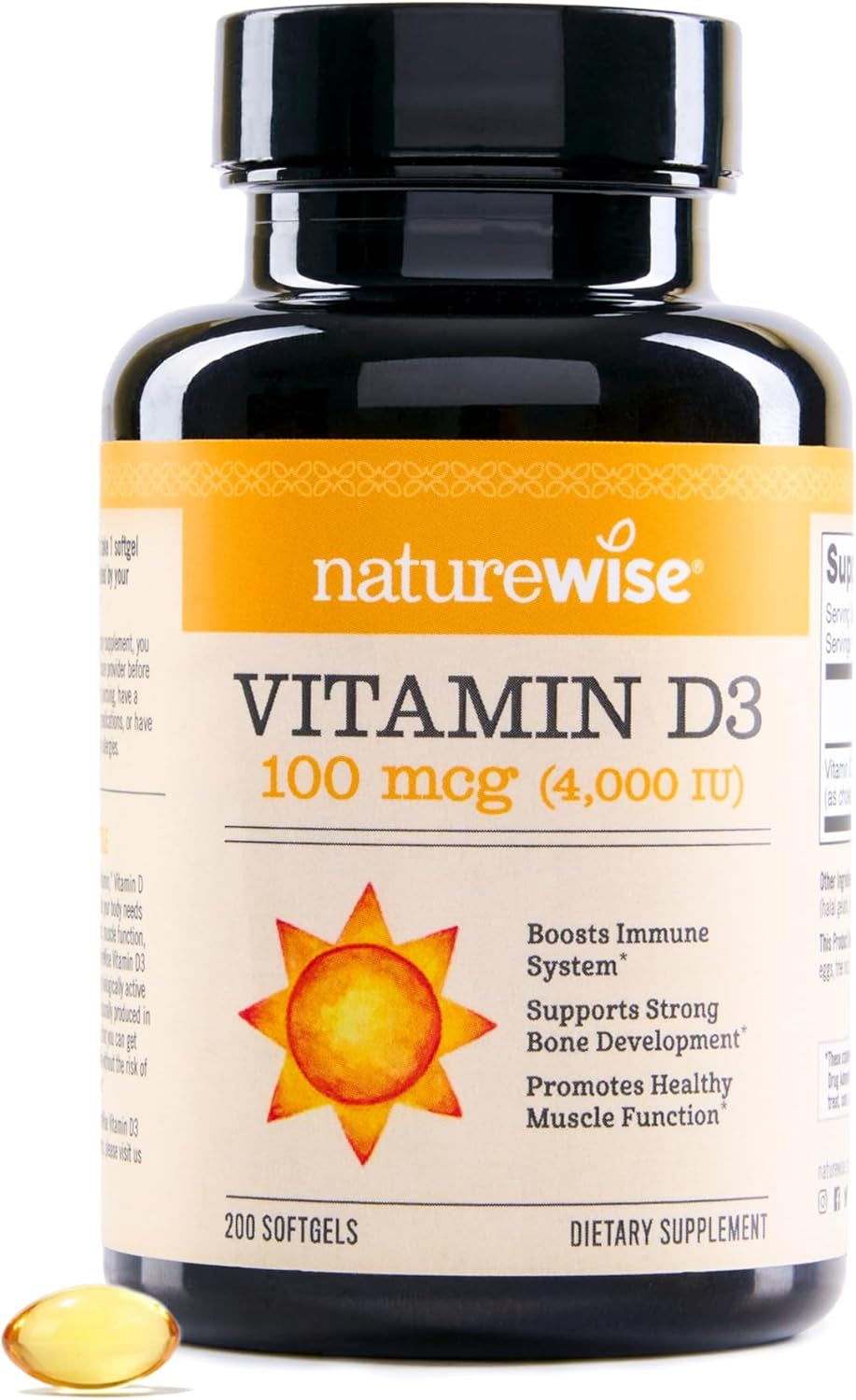 Naturewise Vitamin D3 5000Iu (125 Mcg) 1 Year Supply for Healthy Muscle Function, and Immune Support, Non-Gmo, Gluten Free in Cold-Pressed Olive Oil, Packaging Vary ( Mini Softgel), 360 Count