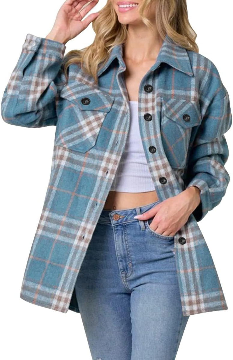 AUTOMET Womens Fall Outfits Fashion Clothes Shackets Flannel Plaid Button down Long Sleeve Shirts Jackets 2024