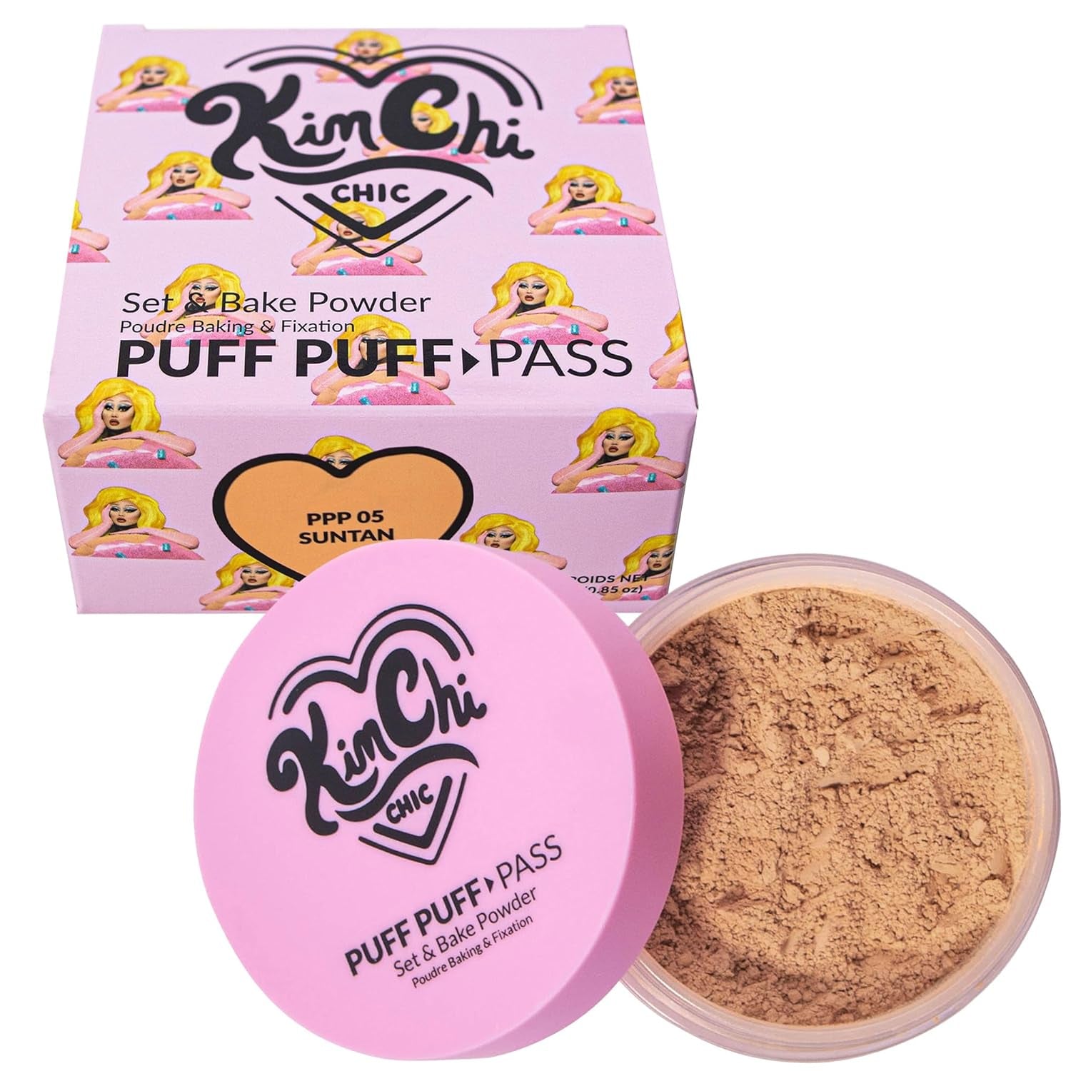 Kimchi Chic Beauty Puff Puff Pass Set and Bake Powder, Loose Face Powder with Extra Fluffy Setting Powder Puff, Soft Natural Face Makeup for Uneven Skin Tone, 03 Translucent