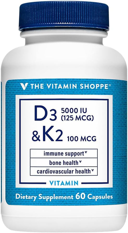 Vitamin D3 & K2 - Immune Support & Bone Health - 5,000 IU (60 Capsules)