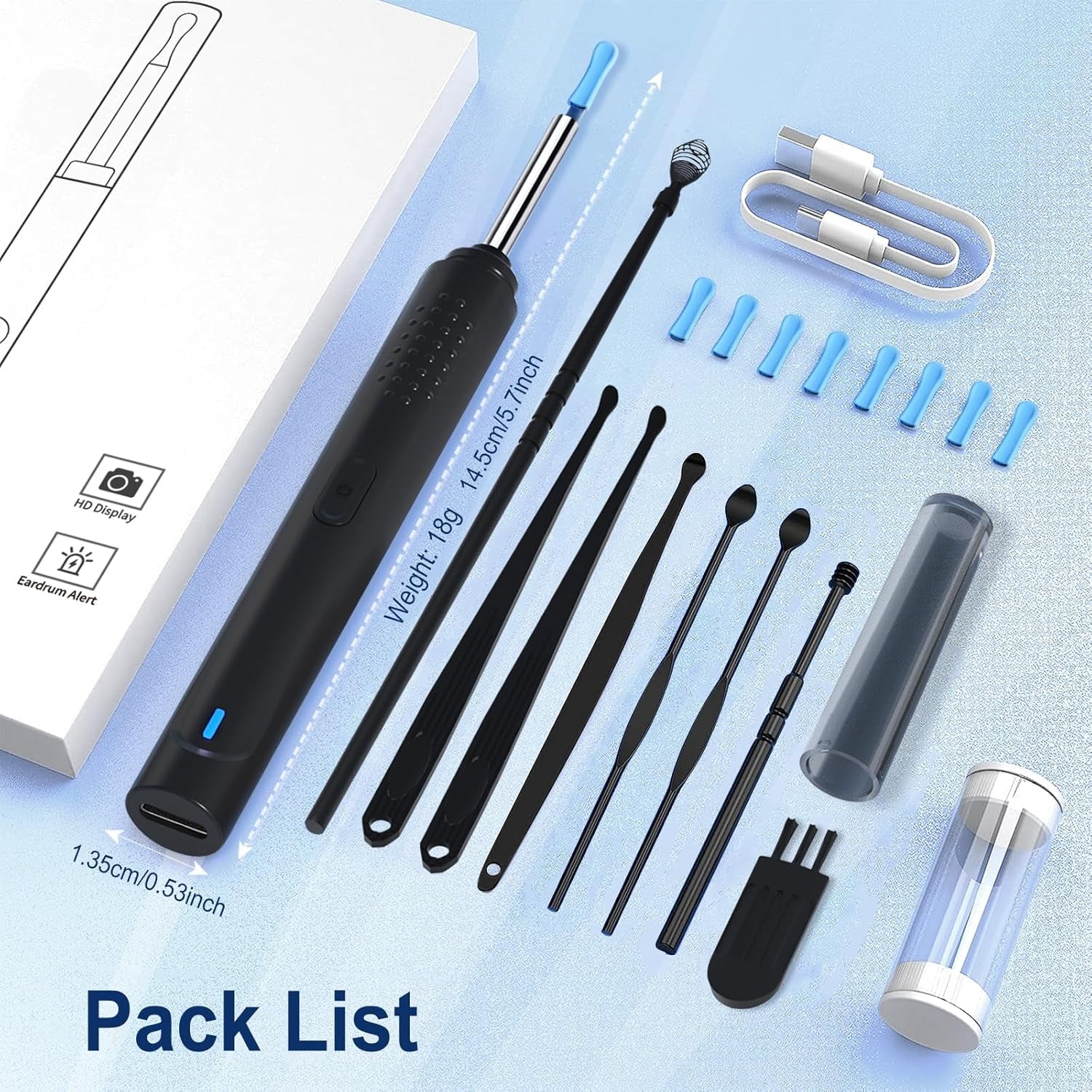 Ear Wax Removal, Ear Cleaner with Camera with 1296P, Earwax Removal Kit with 9 Ear Pick and 8 Traditional Tools, Built-In Wifi IP67 Waterproof, Ear Cleaning Kit for Iphone,Ipad,Android (Black)