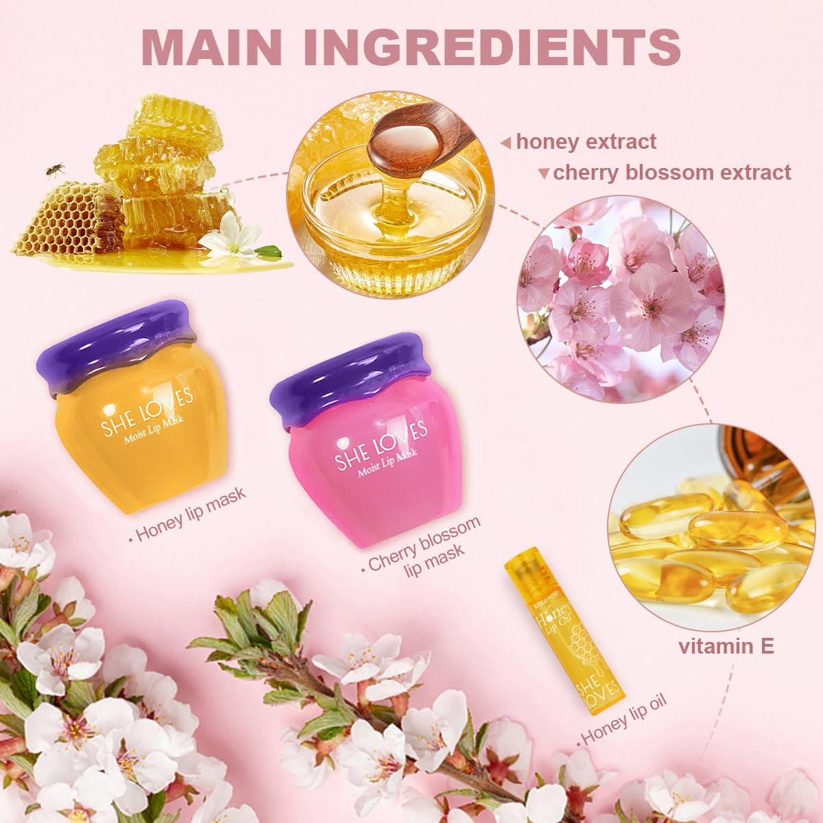 2PCS Lip Mask Overnight, Honey&Sakura Day and Night Repair Sleeping Lip Balm, Fade Lip Lines Bee Balm, Hydrating &Prevention Dry and Crack Lip Scrubs Exfoliator