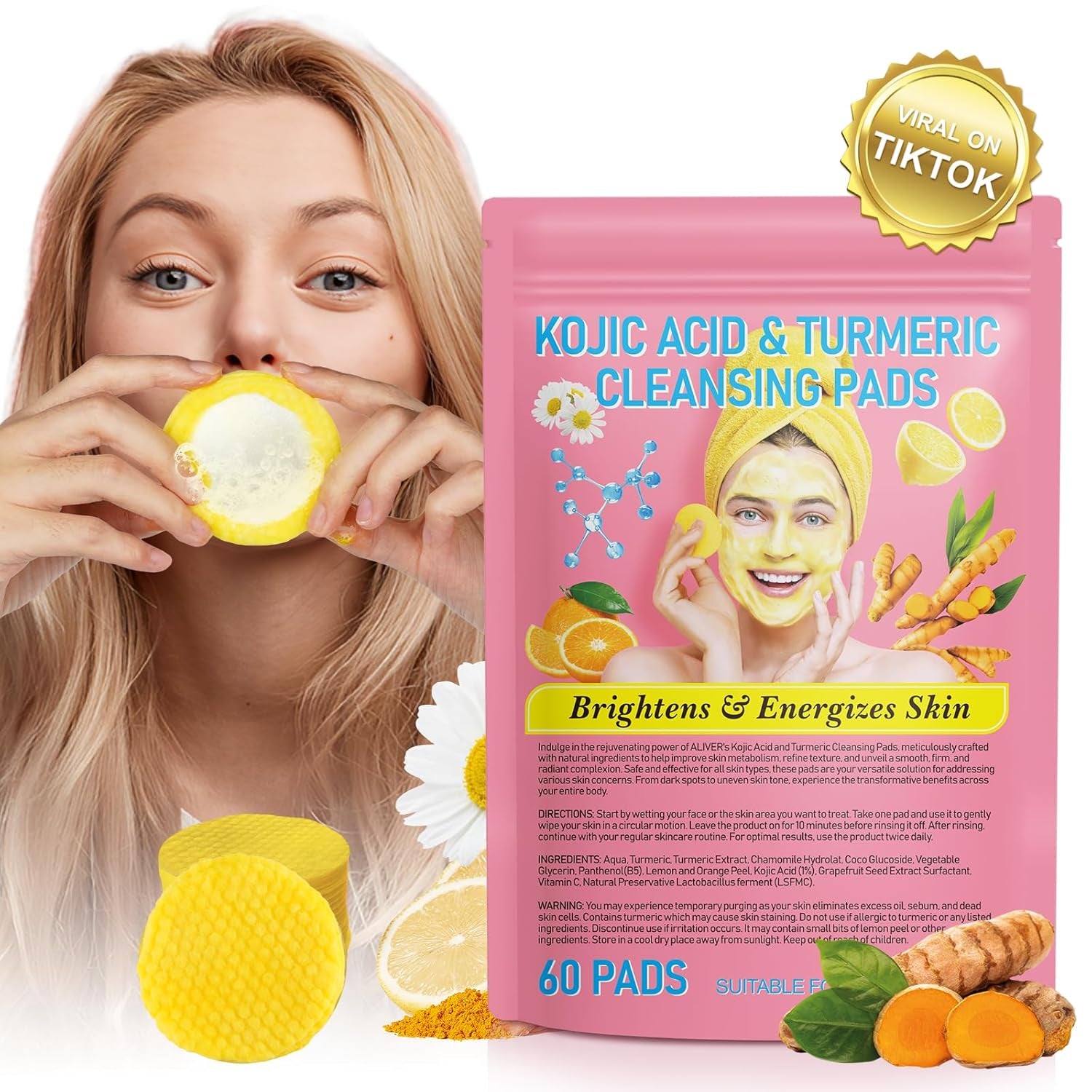 Turmeric Cleansing Pads for Dark Spots,Turmeric Cleansing Pads for Face,Turmeric Face Scrub Pads,Turmeric Pads for Face Cleansing and Exfoliation (40 PCS)