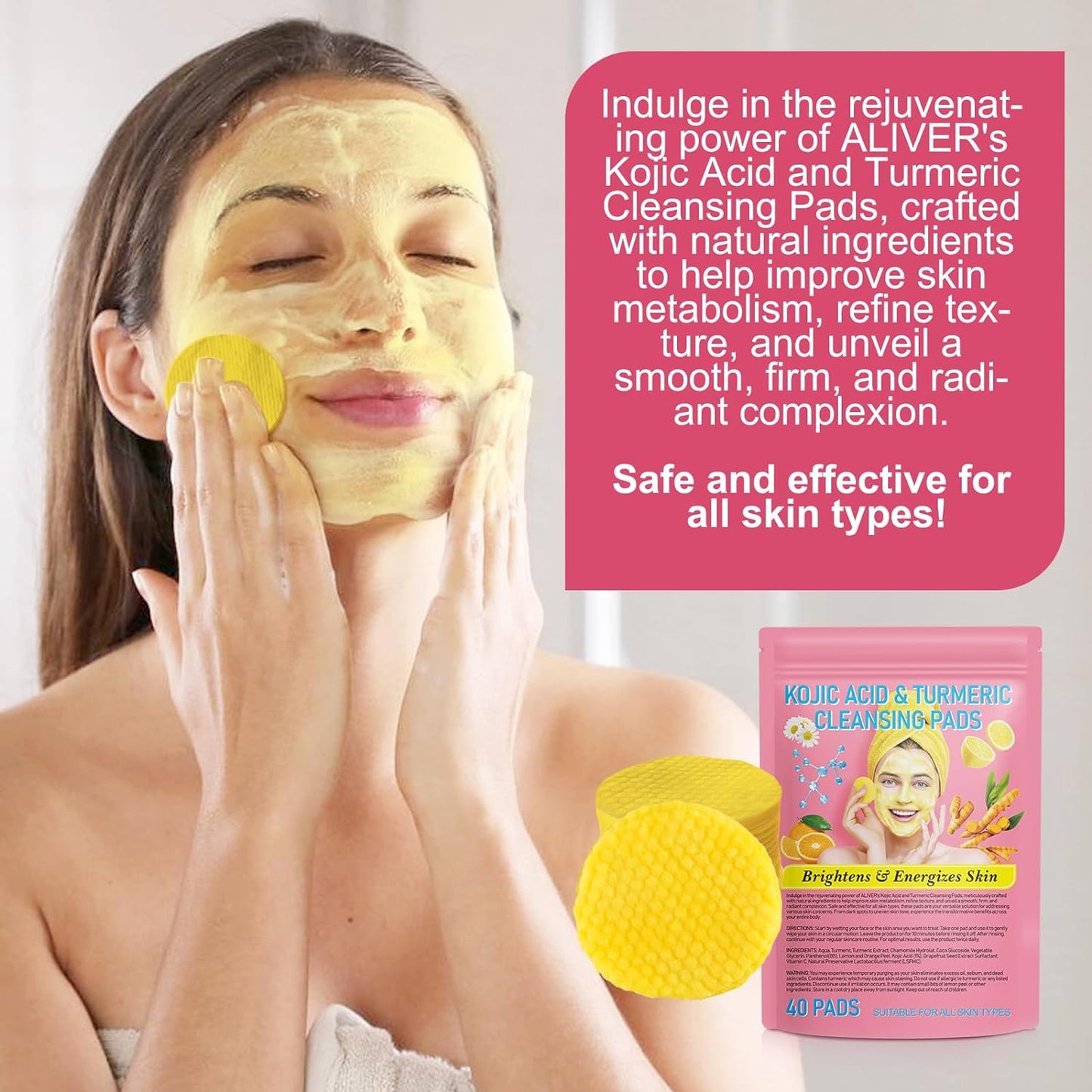 Turmeric Cleansing Pads for Dark Spots,Turmeric Cleansing Pads for Face,Turmeric Face Scrub Pads,Turmeric Pads for Face Cleansing and Exfoliation (40 PCS)