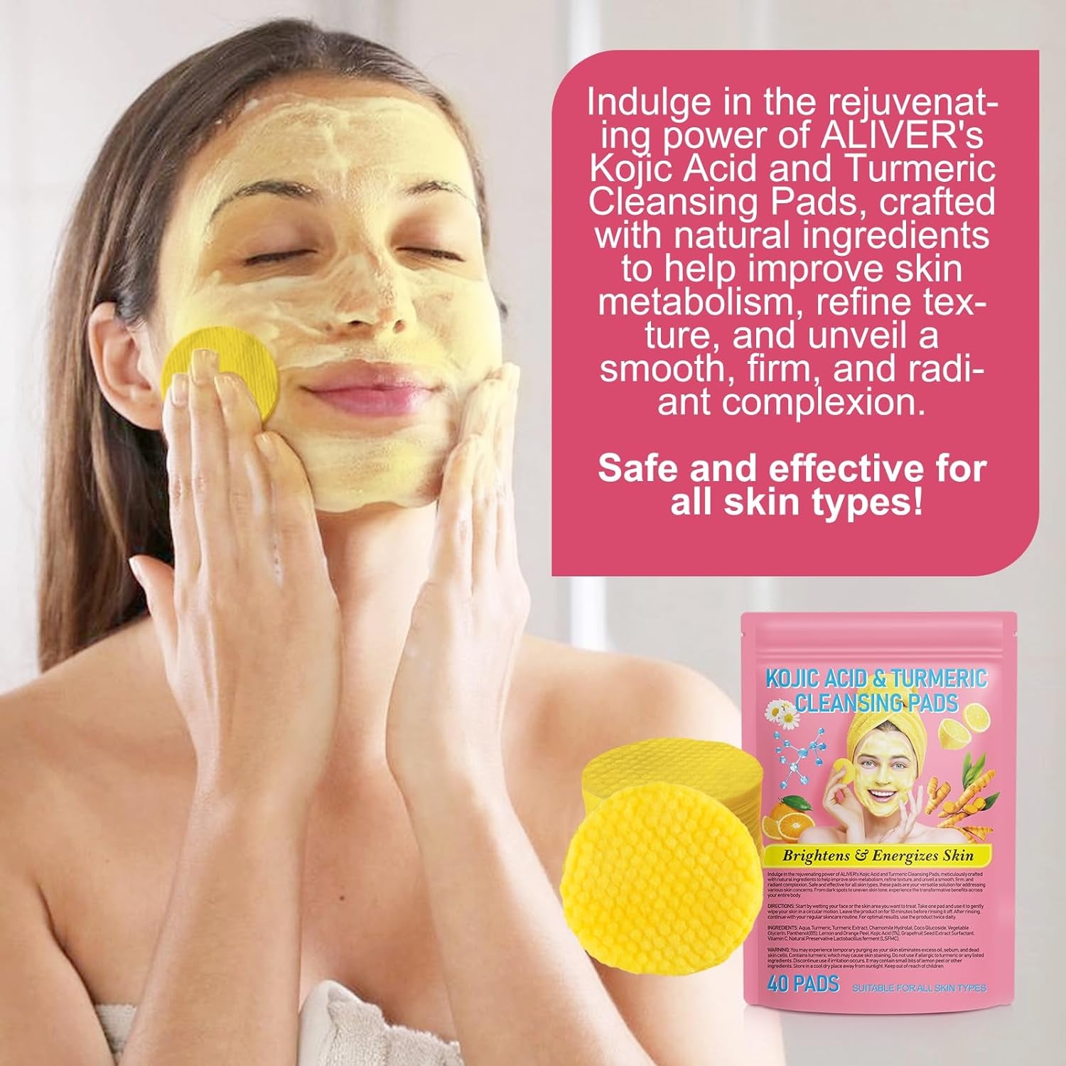 Turmeric Cleansing Pads for Dark Spots,Turmeric Cleansing Pads for Face,Turmeric Face Scrub Pads,Turmeric Pads for Face Cleansing and Exfoliation (40 PCS)