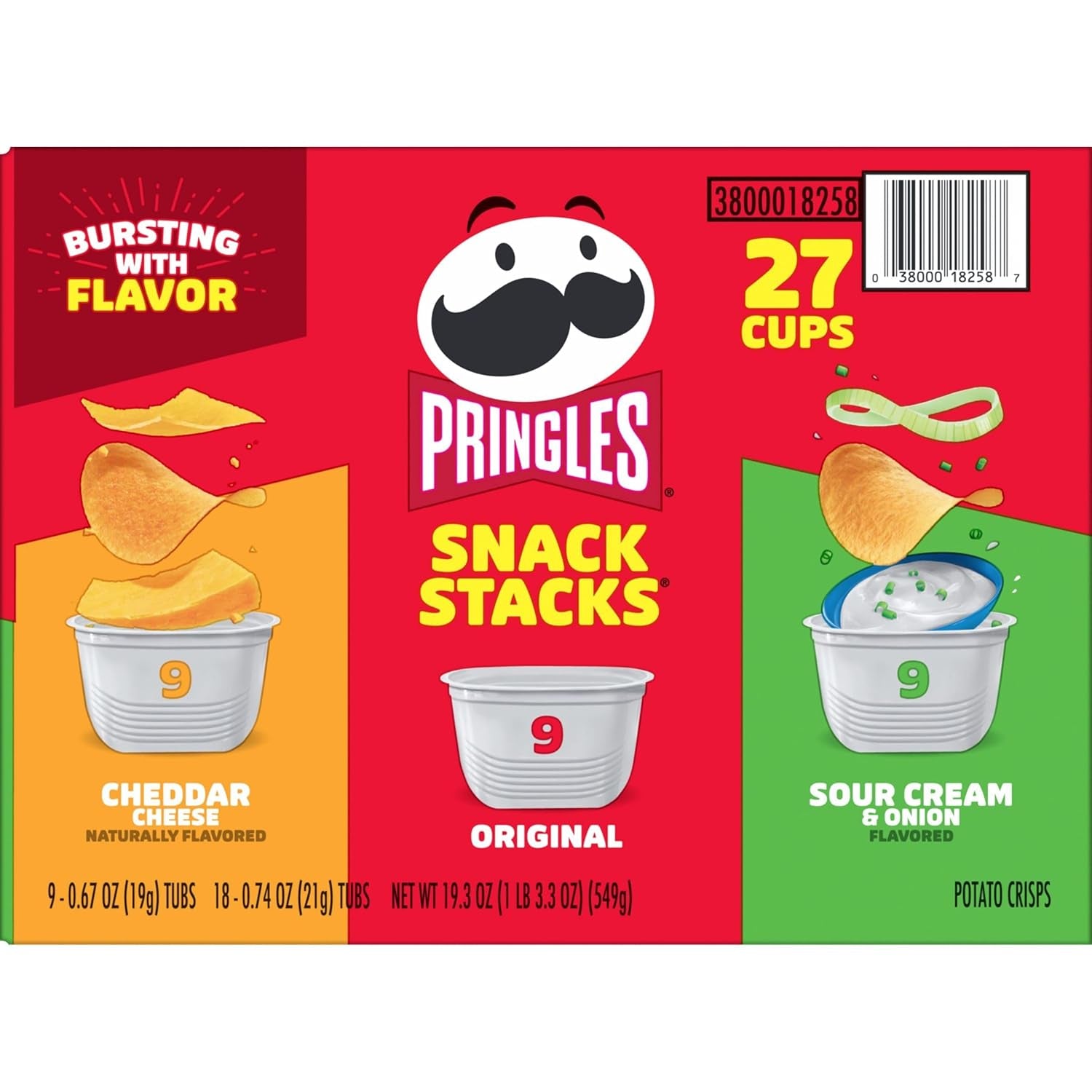 Pringles Potato Crisps Chips, Lunch Snacks, On-The-Go Snacks, Snack Stacks, Variety Pack, 19.3Oz Box (27 Cups)​​