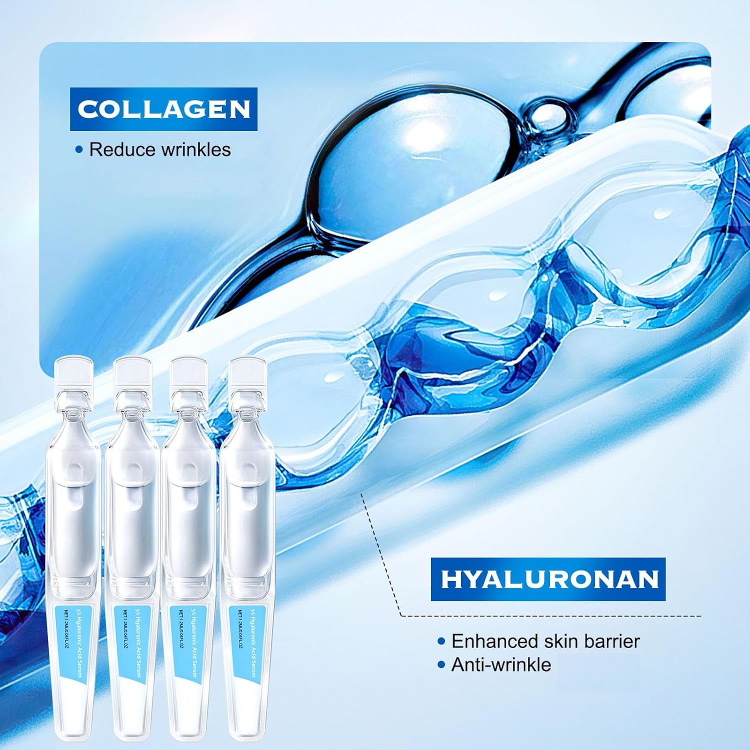 30Pcs 3% Hyaluronic Acid Serum Ultra-Hydrating Vials, Hyaluronic Acid Tubes 3%, 3% Hyaluronic Acid Serum for Face, Glass Skin Ultra-Hydrating Serum, Ultra Hydrating Serum (1Box)