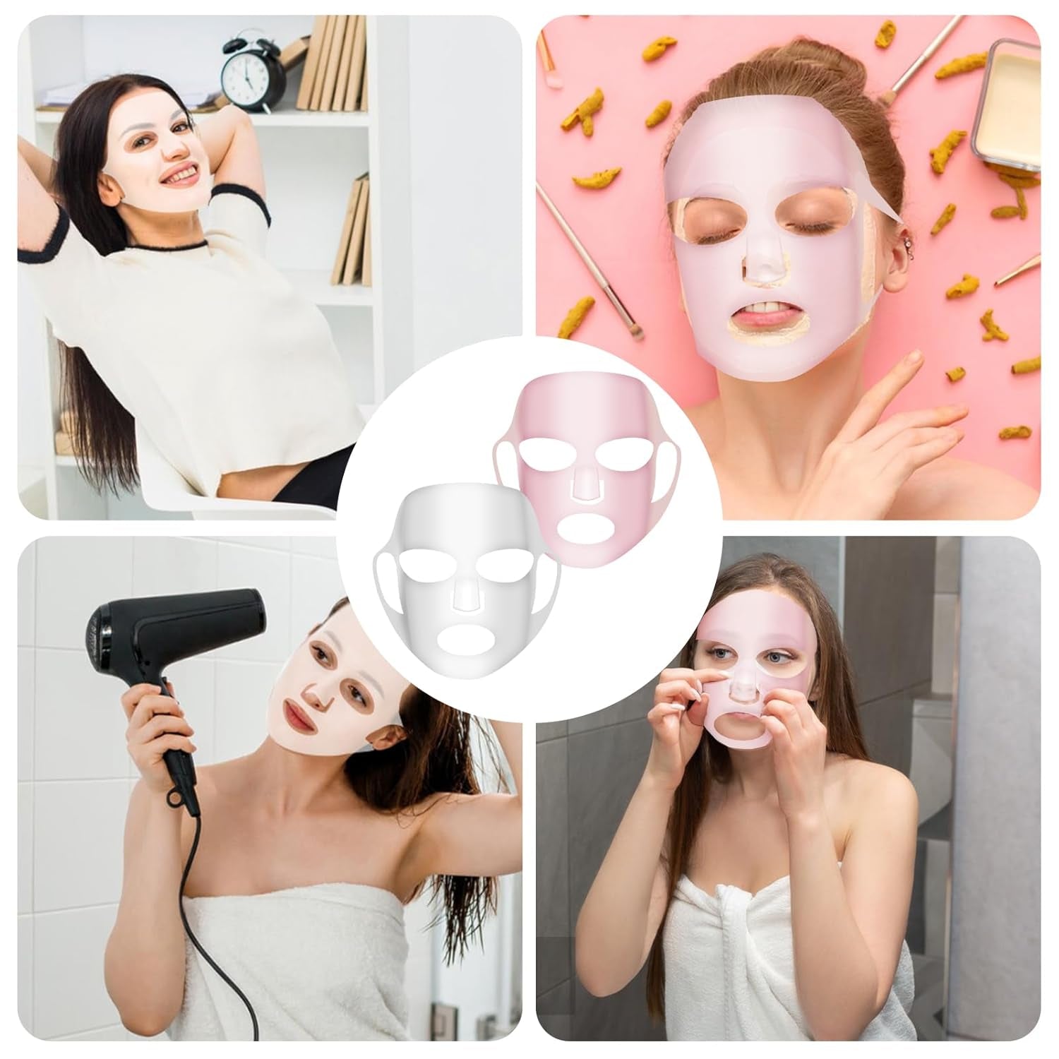 2 Sheets Silicone Face Mask Cover, Reusable Anti-Wrinkle Face Mask Holder Moisturizing 3D Facial Mask Cover Prevent Evaporation Falling Skincare Beauty Spa (Transparent+ Pink)