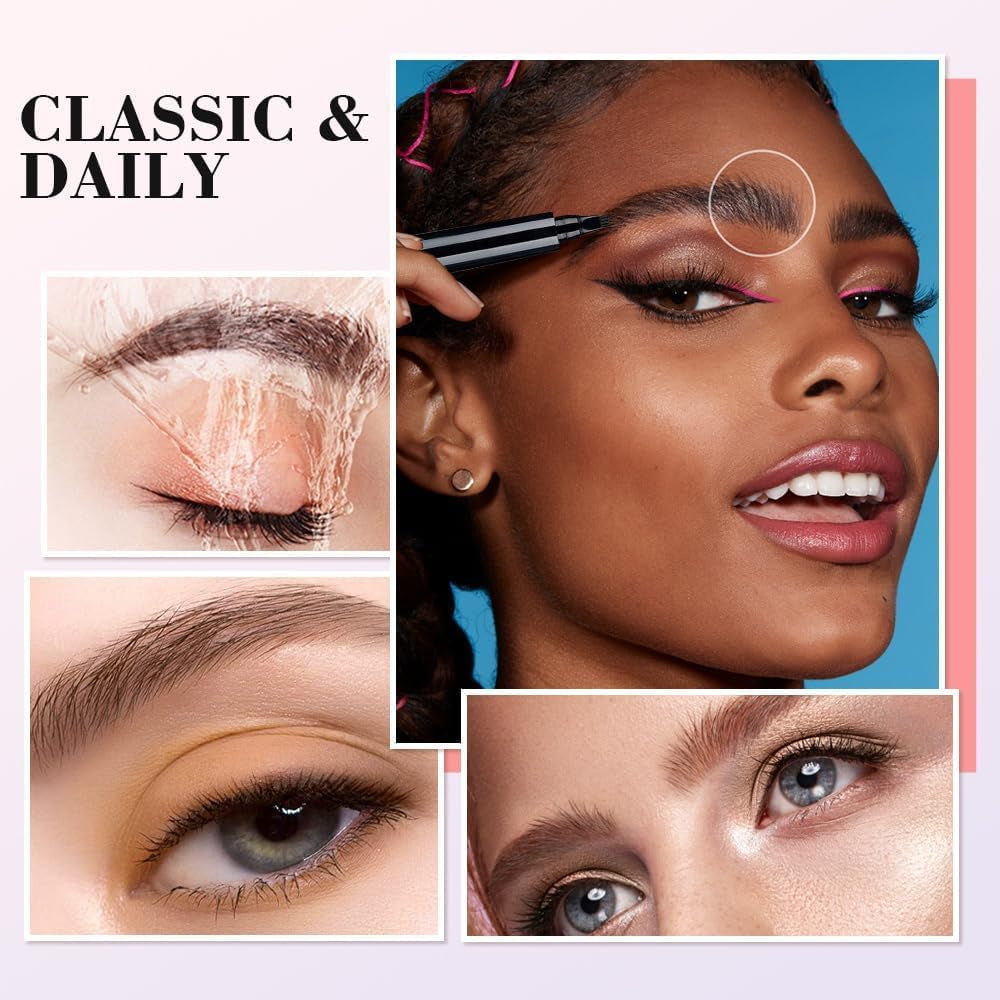 Magic Eyebrow Pencil, 2024 New 3D Waterproof Microblading Eyebrow Pencil Contouring Pen, 4 Tipped Precise Brow Pen, Fine Stroke Microblading Eyebrow Pencil Natural Makeup,(Dark-Brown#2)