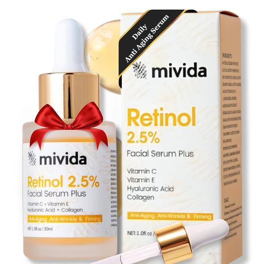 Mivida Firming 2.5% Retinol Serum for Face W/Hydrating Hyaluronic Acid, Vit C, E | Daily anti Aging Face Serum to Fight Fine Lines, Wrinkles Smoothing, Dark Spot Corrector, Brighten Dullness - 1 Fl Oz