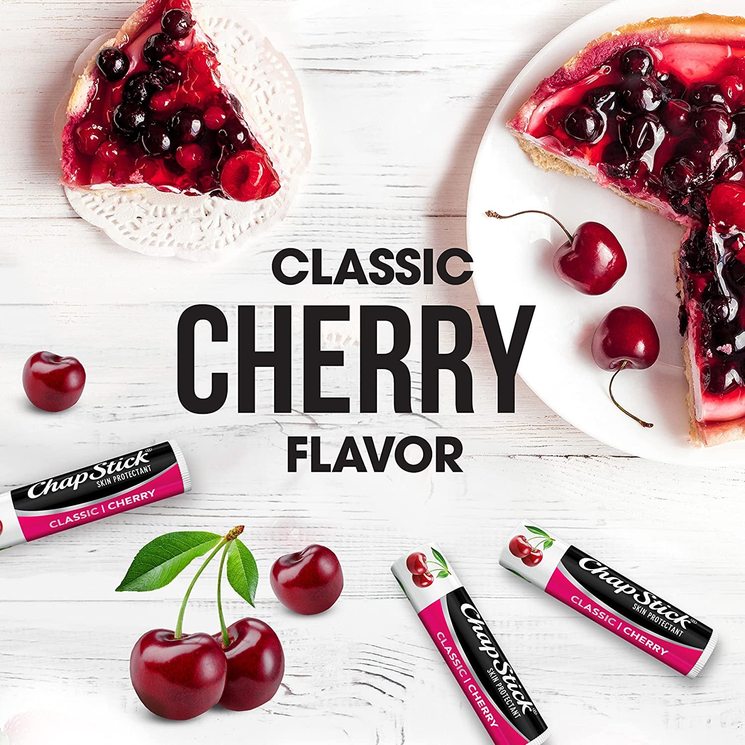 Chapstick Classic Skin Protectant Flavored Lip Balm Tube, Cherry Flavor, 0.15 Ounce (Pack of 3)