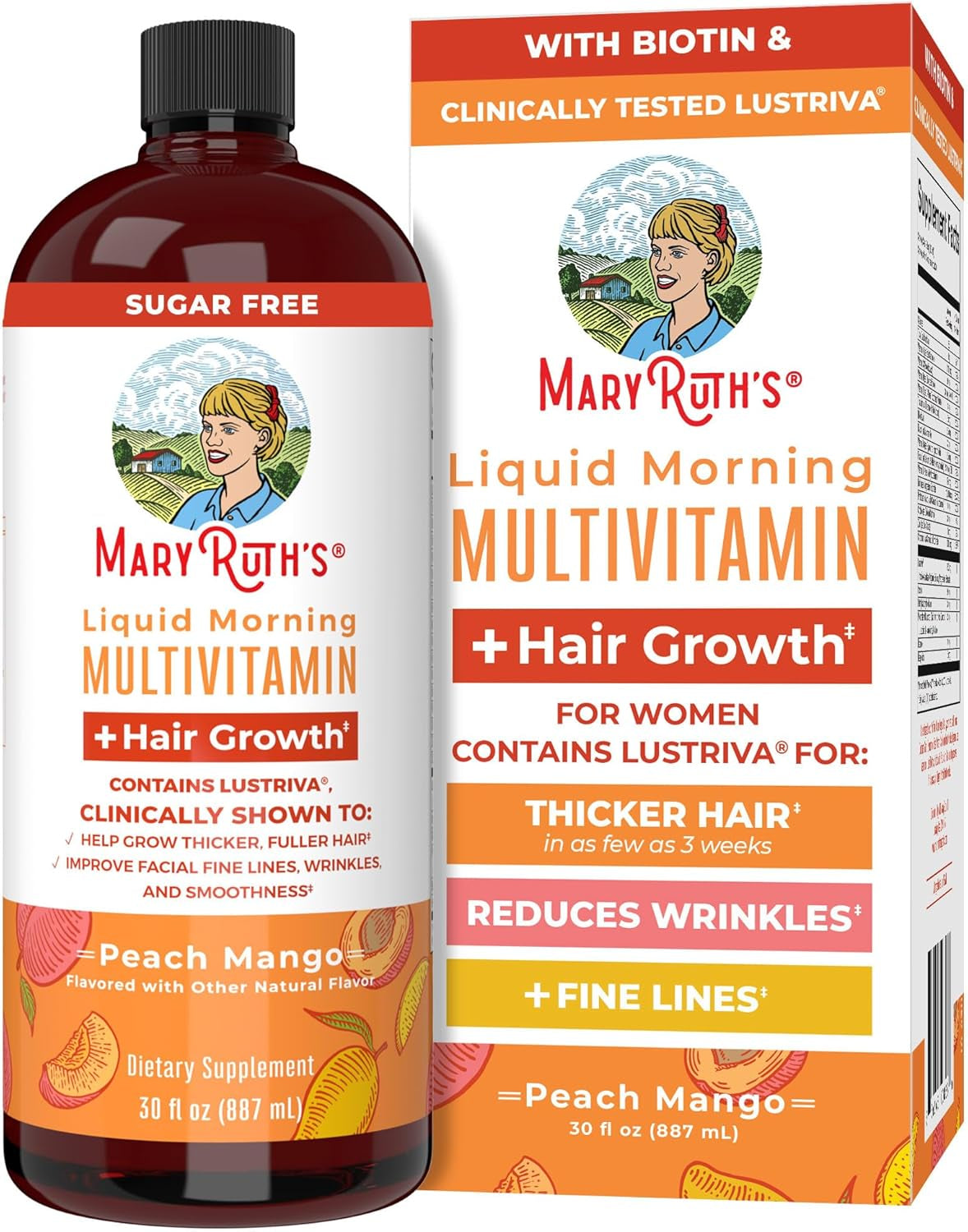 Maryruth Organics Liquid Multivitamin Lustriva® Hair Growth for Women| Biotin 10000Mcg | Vitamin D, B |Clinically Tested for Thicker Hair, Wrinkles, Fine Lines, Skin Care| Ages 18 | 15.22 Fl Oz