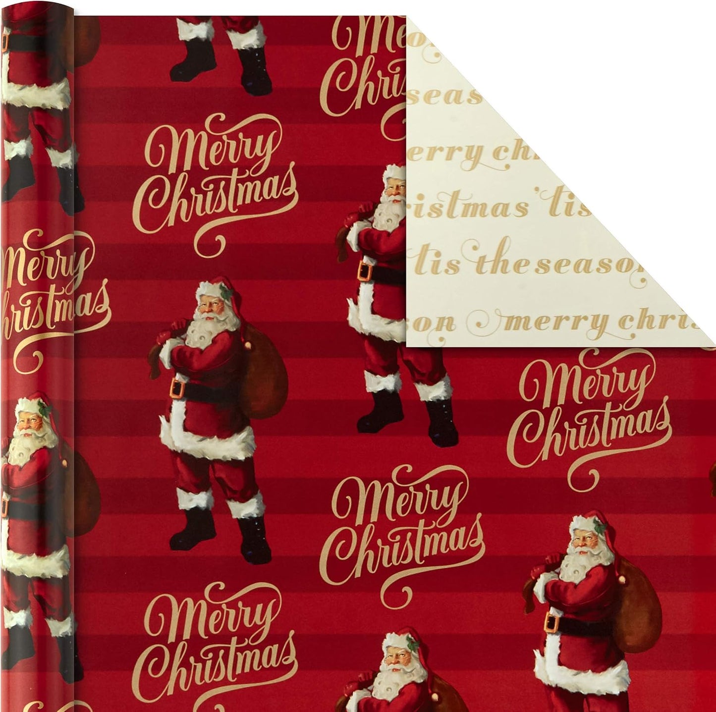 Hallmark Christmas Wrapping Paper Rolls - Traditional Holiday Gift Wrap Paper (Set of 3 Reversible Rolls: 120 Sq. Ft. Ttl.) Red and Gold Snowflakes, Stripes, Plaid, Santa'S Sleigh