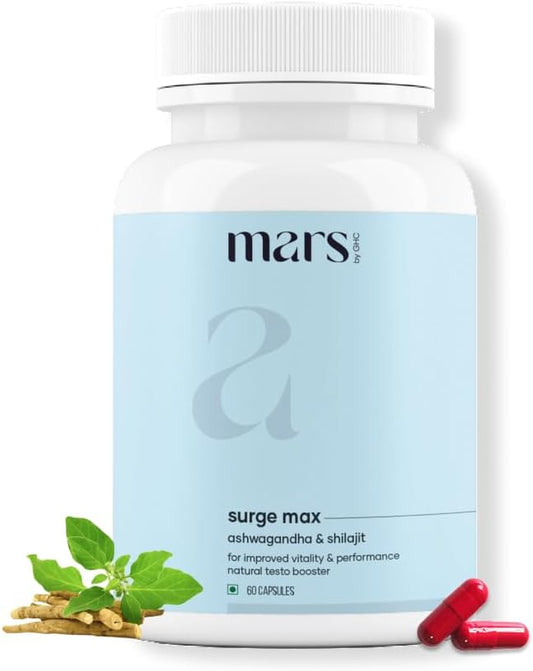 M&RS | Mars by GHC Natural Surge Max Caps (Pack of 1) | Powered with Shilajit, Safed Musli & Gokshura | Overall Well Being 60N
