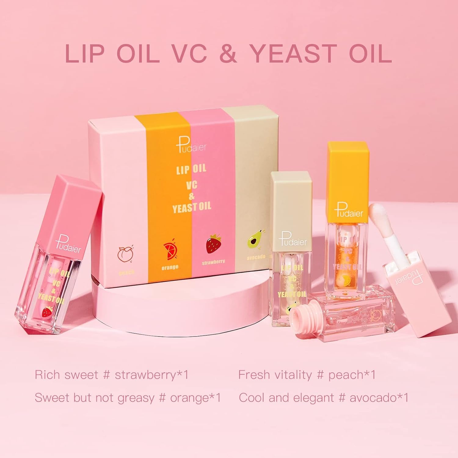 Pudaier Hydrating Lip Oil, Fruit Extract Lip Oil Set Tinted for Dry Lip and Lip Care, Shiny and Moisturizing Transparent Lip Oil Gloss (Mixed Set)