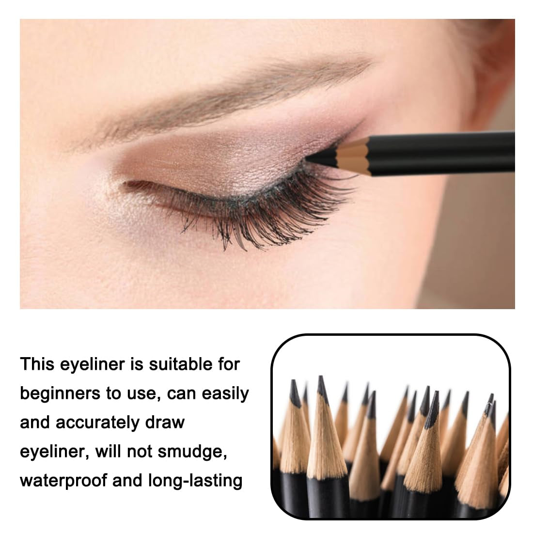 Wooden Eyeliner Pencil, Waterproof Long Lasting Makeup Eye Liner, Easy Application, [5-In-1]Eyeliner *1; Eyebrow Razor *1; Eyebrow Stencil *3, Black #-0304085