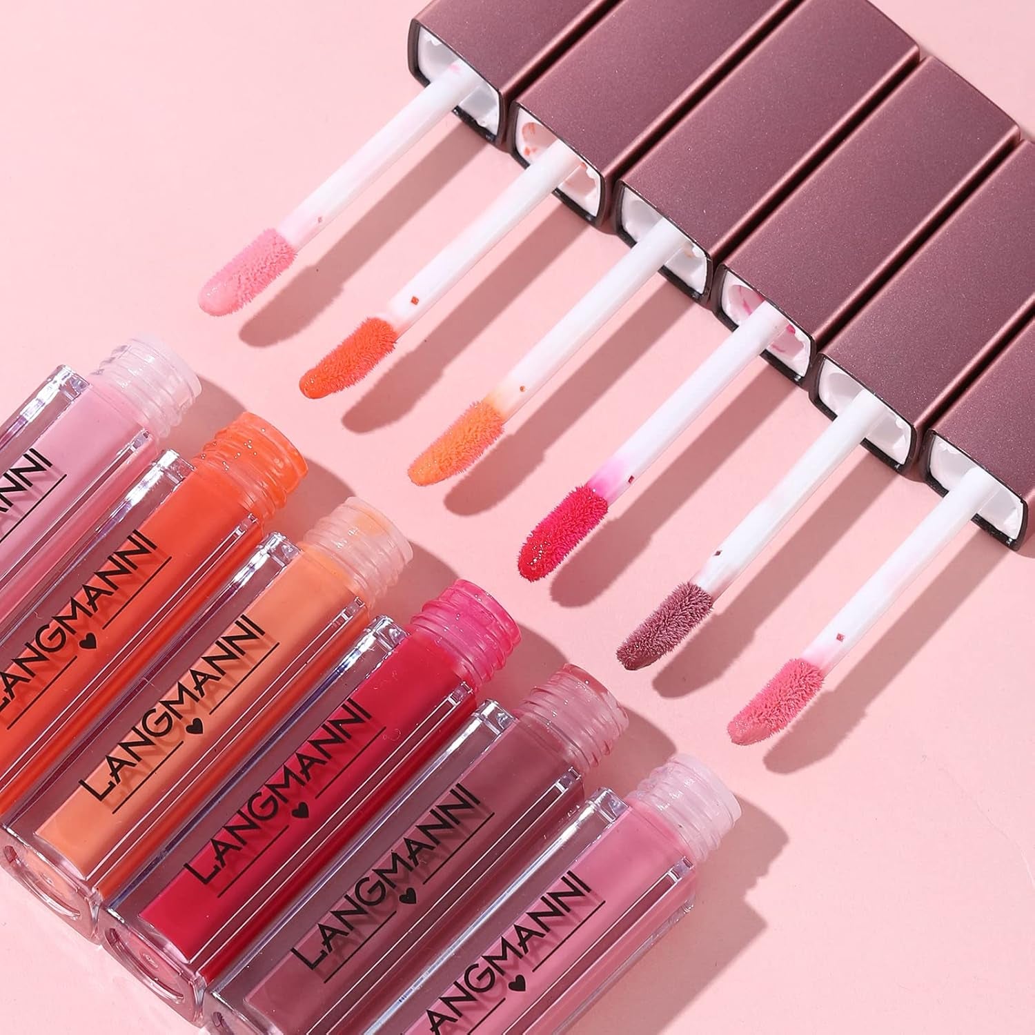 LANGMANNI 12Pcs Lip Gloss Collection Makeup Set, Shiny Smooth Soft Liquid Lip Glosses Lip Stain with Rich Varied Colors for Girls and Women Makeup (Glossy-A)