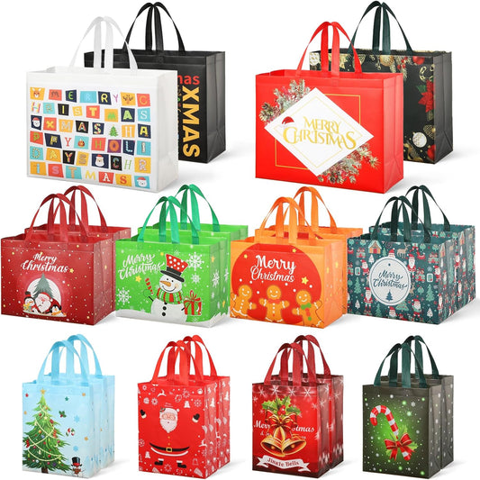 YANGTE 20 Pack Christmas Gift Bags Assorted Sizes with Handle, Non-Woven Christmas Tote Bags for Gifts Wrapping (4 Extra Large, 8 Large, 8 Medium)