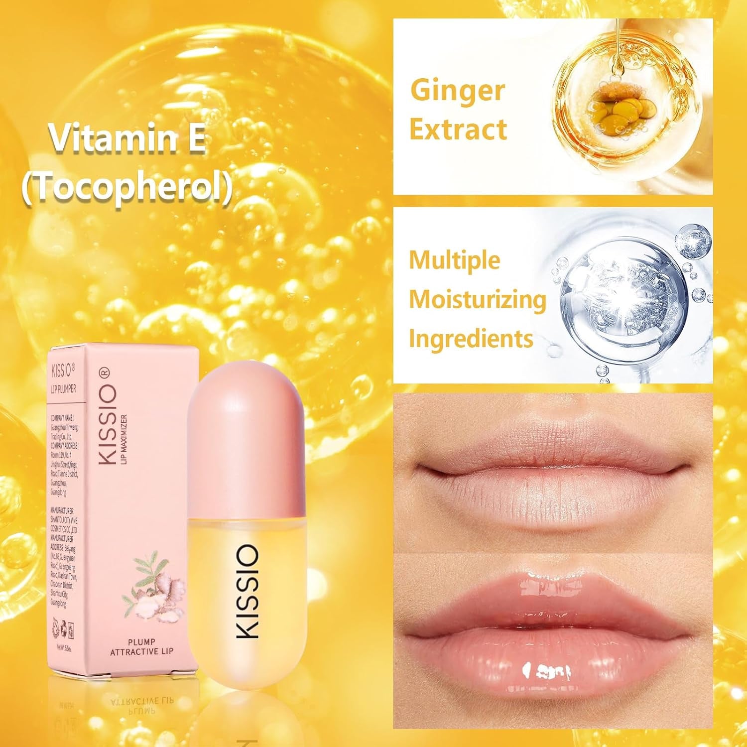 KISSIO Lip Plumper,Natural Lip Plumper for Day Use,Lip Plumping Gloss Make Lips Fuller and Moisturizing 5.5Ml,Lip Mask,Hydrating & Reduce Fine Lines,Beautiful Fuller