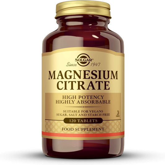 Solgar Magnesium Citrate, 120 Tablets - Promotes Healthy Bones - Supports Nerve & Muscle Function - Non GMO, Vegan, Gluten Free, Dairy Free, Kosher - 60 Servings