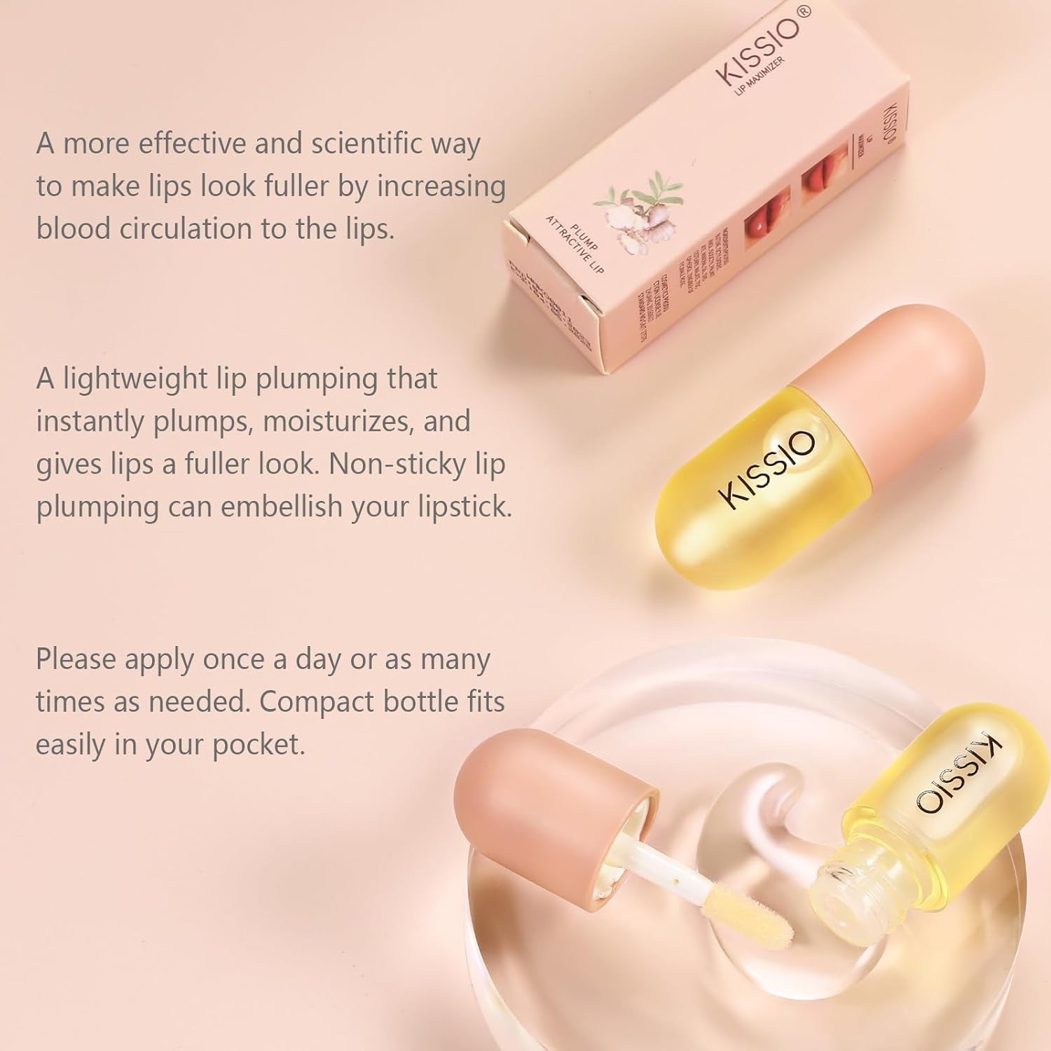 KISSIO Lip Plumper,Natural Lip Plumper for Day Use,Lip Plumping Gloss Make Lips Fuller and Moisturizing 5.5Ml,Lip Mask,Hydrating & Reduce Fine Lines,Beautiful Fuller