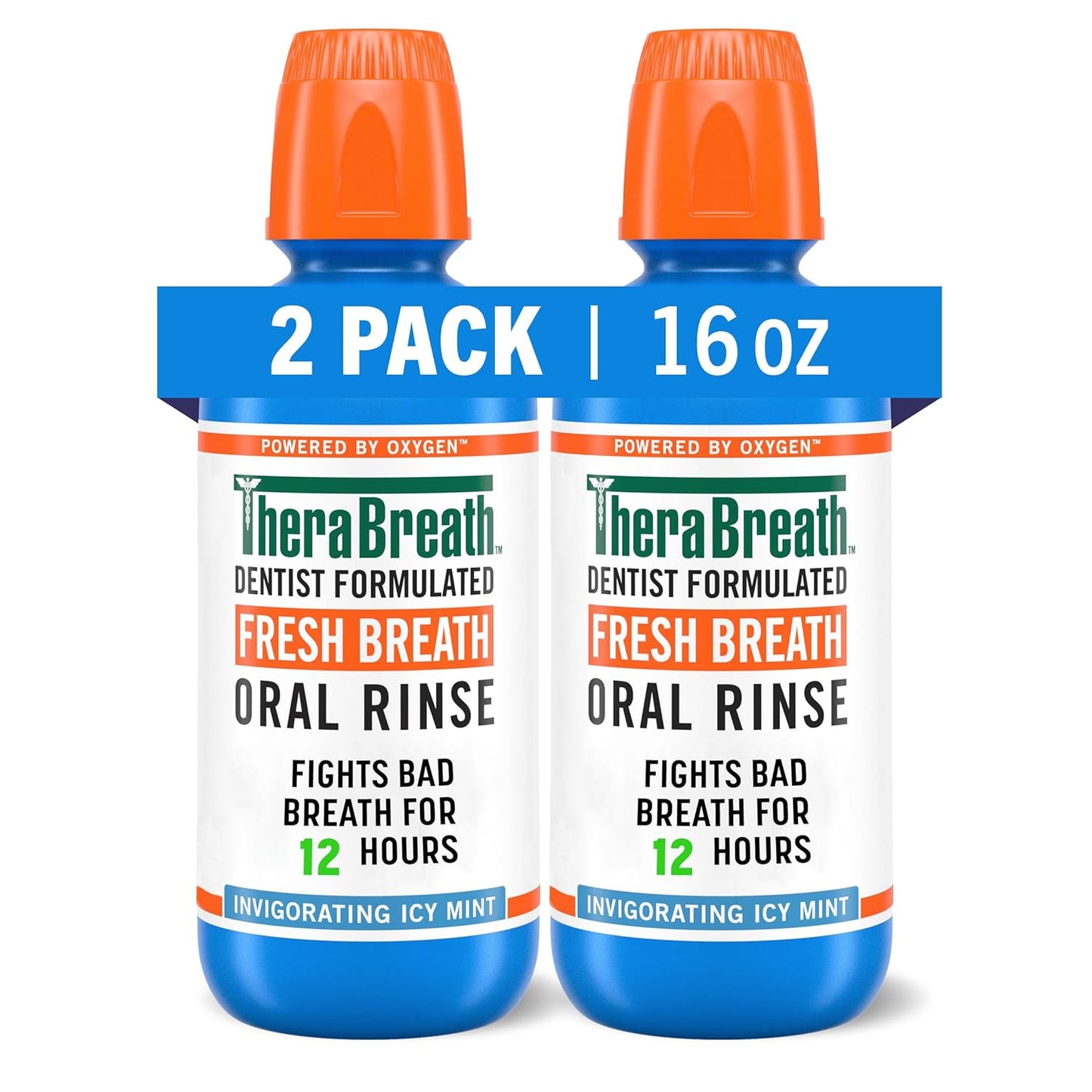 Therabreath Fresh Breath Mouthwash, Icy Mint Flavor, Alcohol-Free, 16 Fl Oz (Pack of 2)