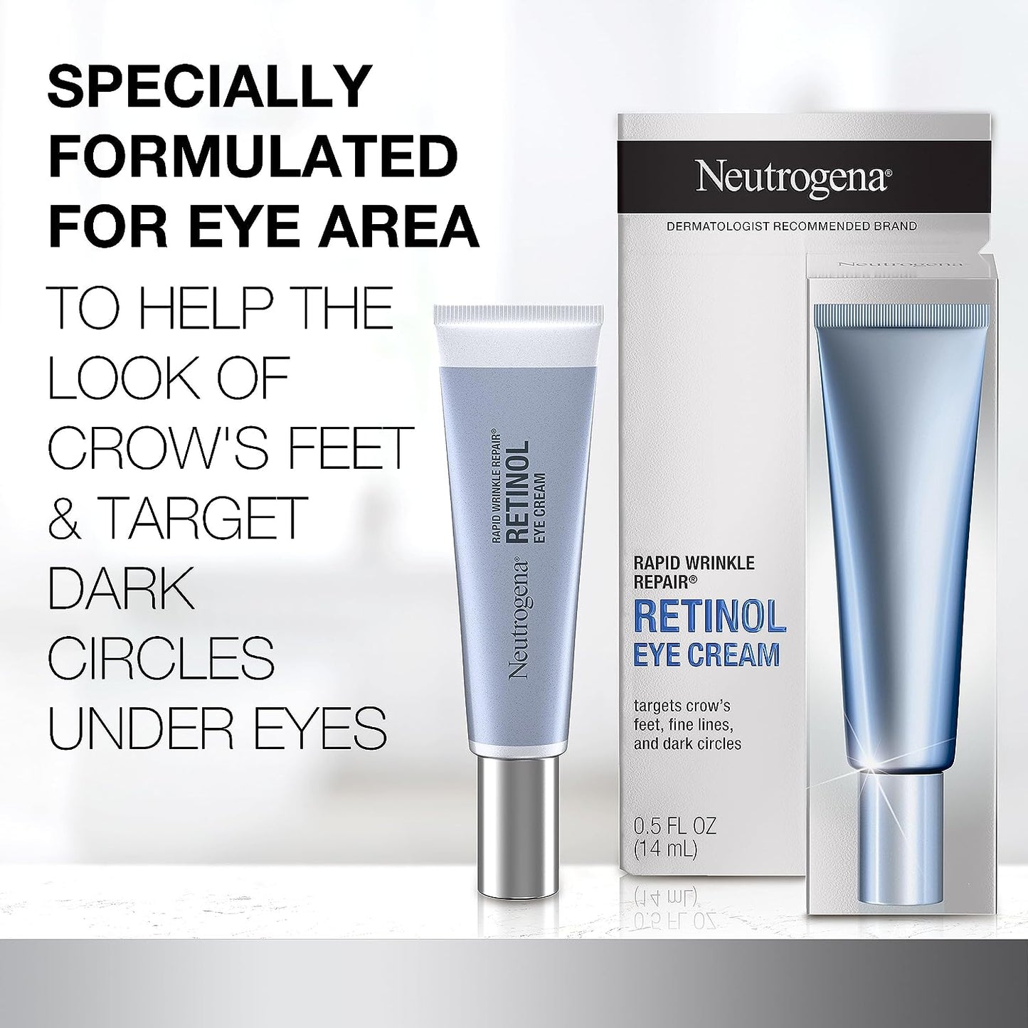 Neutrogena Retinol Eye Cream for Dark Circles, Rapid Wrinkle Repair, Daily Anti-Aging under Eye Cream with Retinol & Hyaluronic Acid to Fight Fine Lines, Wrinkles, & Dark Spots, 0.5 Fl. Oz