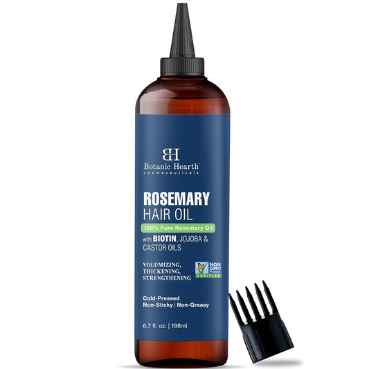 Botanic Hearth 100% Pure Rosemary Oil for Hair Growth Infused with Biotin (6.7 Fl Oz) | Hair Strengthening Treatment | Nourishing & Volumizing | with Jojoba Oil & Castor Oil | Non GMO Verified