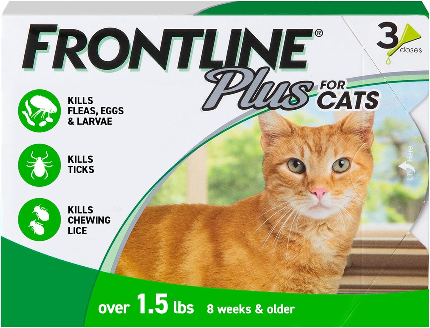 Frontline plus Flea and Tick Treatment for Cats over 1.5 Lbs. 3 Treatments