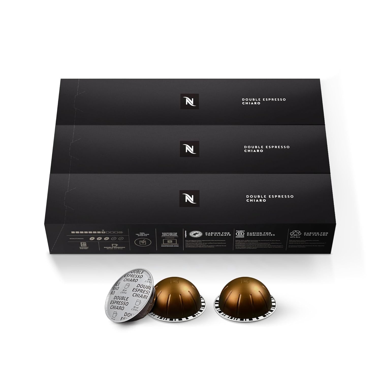 Nespresso Capsules Vertuo, Double Espresso Chiaro, Medium Roast Espresso Coffee, 30-Count Coffee Pods, Brews 2.7Oz.