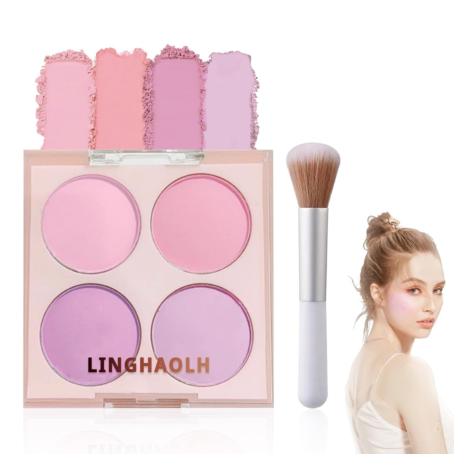 4 Colors Blush Palette for Cheeks,Face Matte Contour Blush Makeup Palette,Buildable Shimmer Facial Cheek Blusher Shades,Blendable Cosmetic Makeup Blush with Blush Brush 01