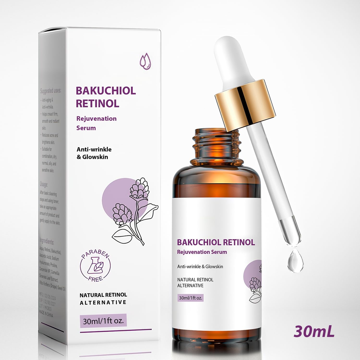 Venature Bakuchiol Retinol Rejuvenation Serum,2024 Best Retinol Serum for Wrinkles Bakuchiol Retinol Face Serum Korean, Retinol Serum for Wrinkles, Reduce Wrinkles(2Pcs)