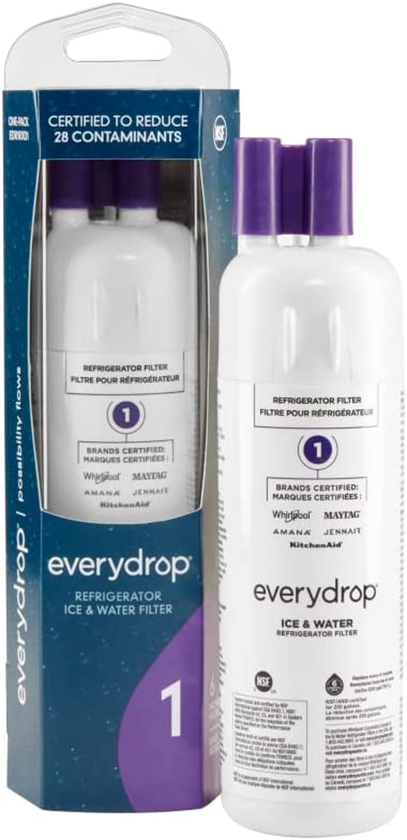 Everydrop by Whirlpool Ice and Water Refrigerator Filter 1, EDR1RXD1, Single-Pack , Purple