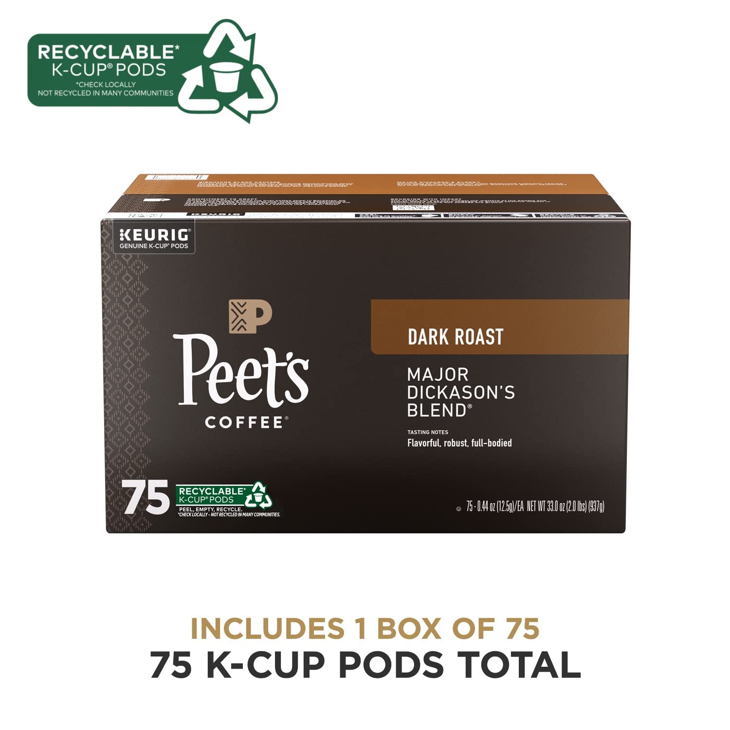 Peet'S Coffee, Dark Roast K-Cup Pods for Keurig Brewers - Major Dickason'S Blend 75 Count (1 Box of 75 K-Cup Pods)