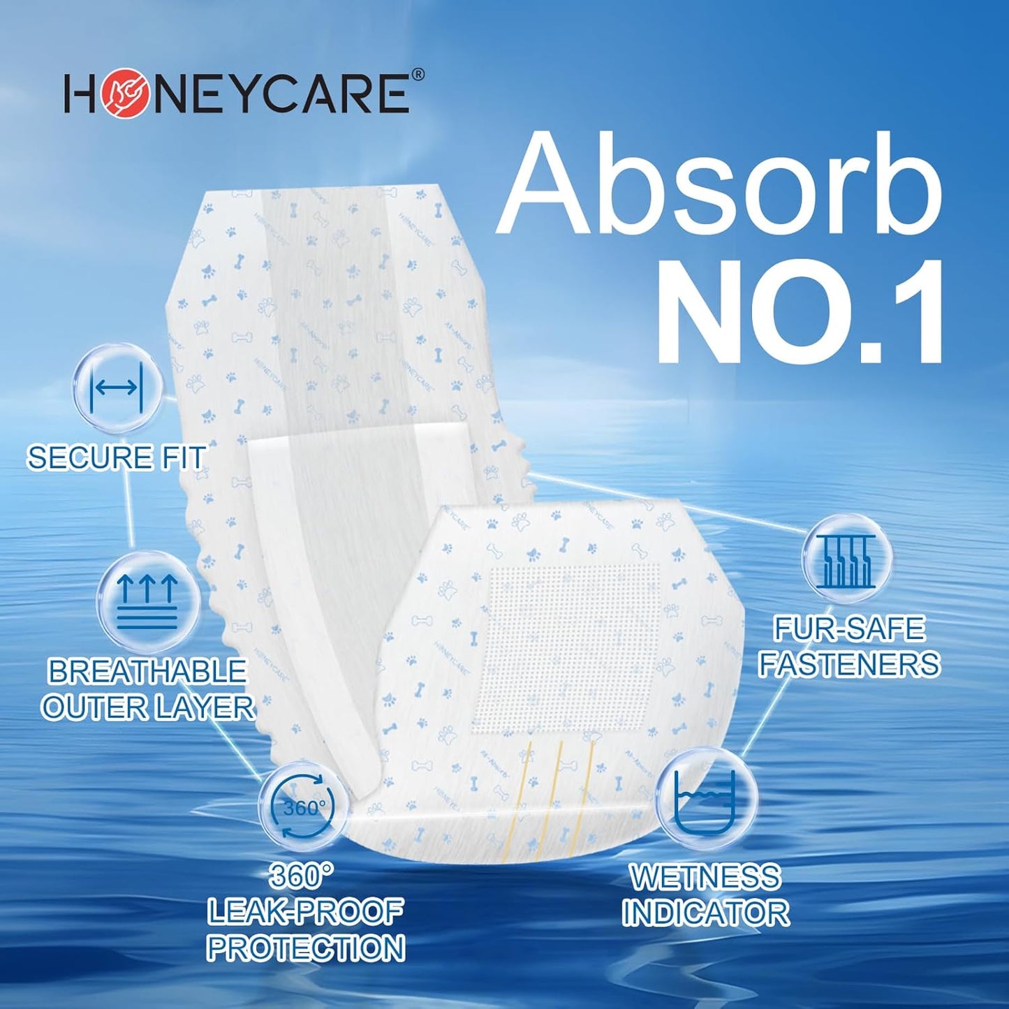 HONEY CARE All-Absorb A26 Male Dog Wrap, 50 Count, Small