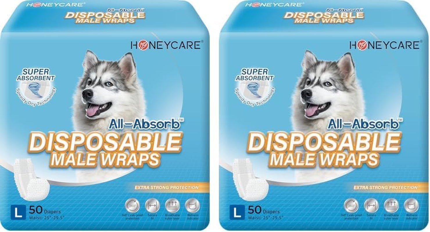 HONEY CARE All-Absorb A26 Male Dog Wrap, 50 Count, Small