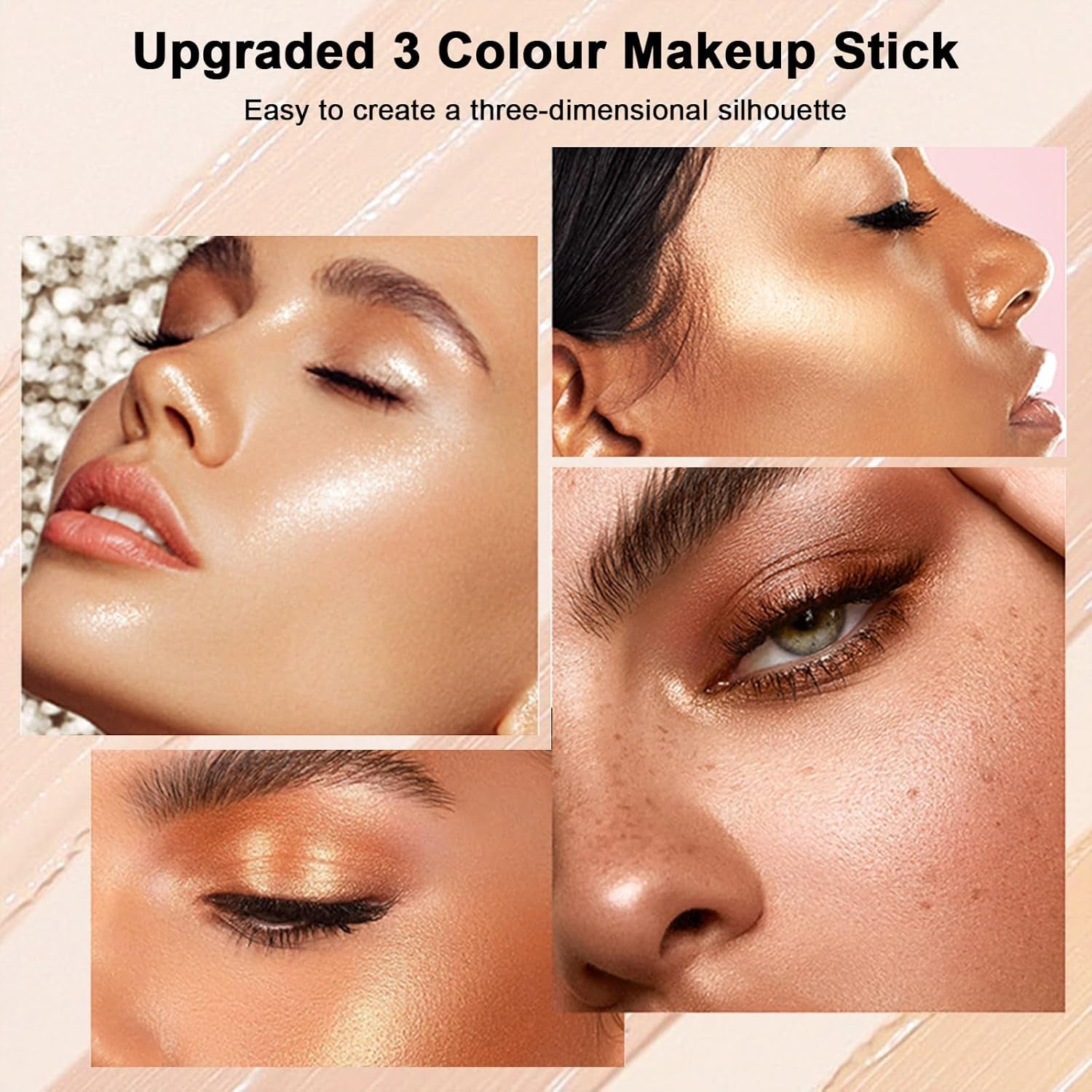 Contour Stick Makeup Set, 2024 New Face Stick Cream Blush, Bronzer Stick, Highlighter Stick for Face with Makeup Brush, Long Lasting & Natural Matte Contour Sticks for Beginner, 3 Colors (#01, 03, 05)